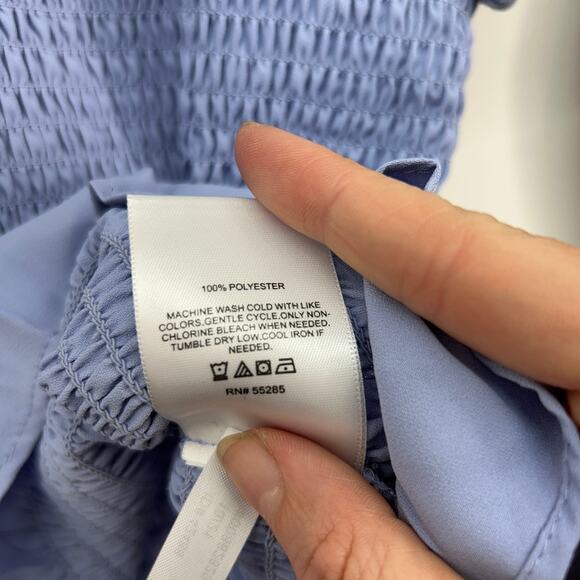 Express Blue Stretch Smocked Ruffle Short Sleeve Top Large - Picture 7 of 7